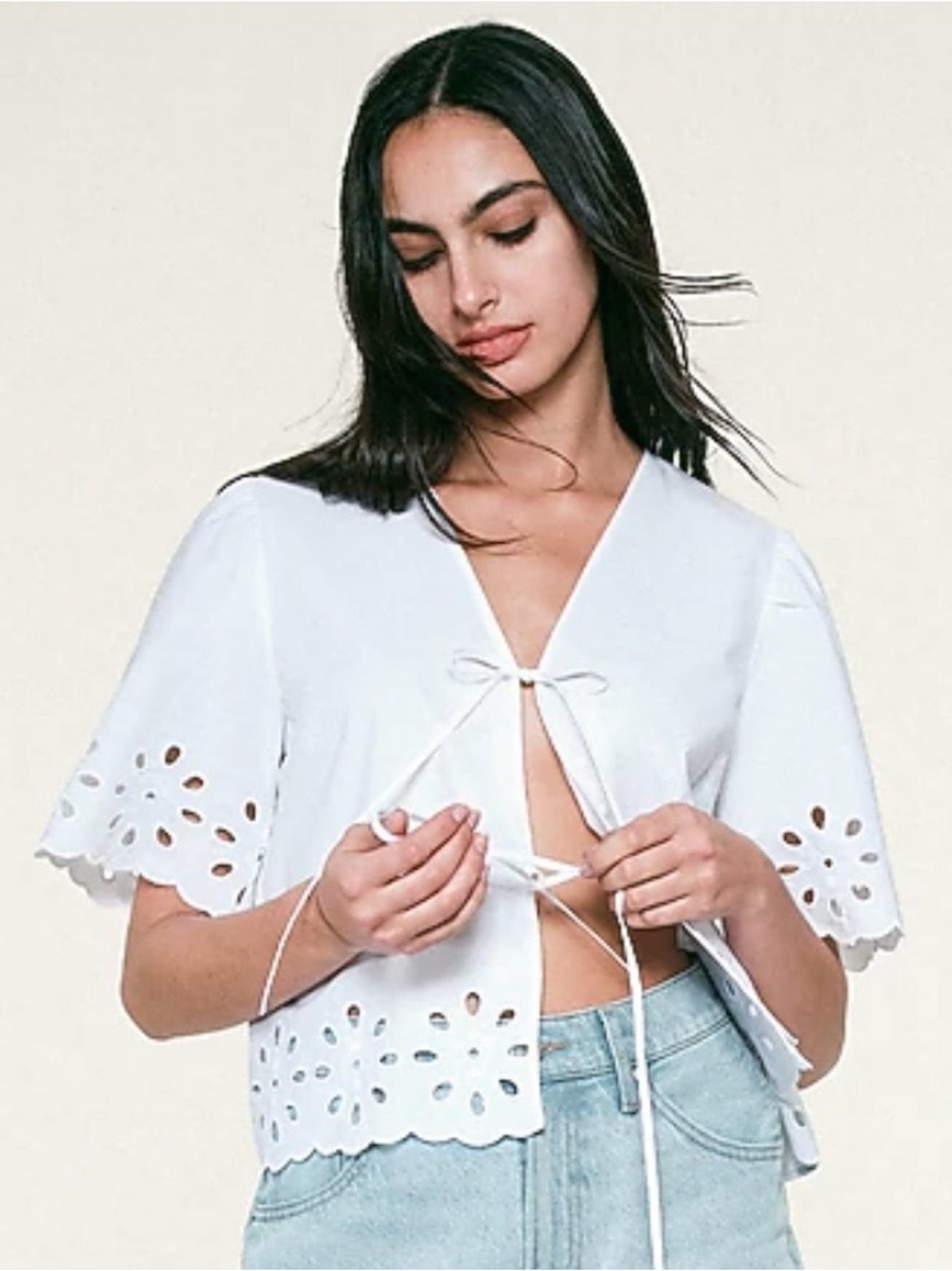 Express White Eyelet Tie-Front Crop Top
